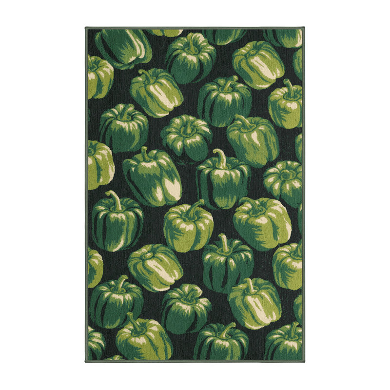 Tapis vert à poivrons lavables Ginza, Rectangle 7 pi x 9 pi