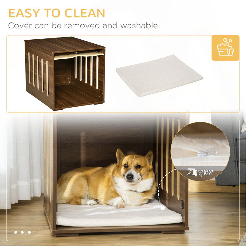 Table de bout pour cage de chien avec panneau de porte amovible PawHut Furniture