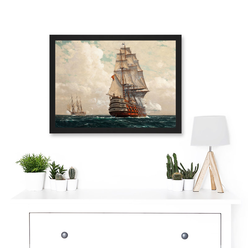 Seascape Naval Diemer Ship at Sea Men O War Passing 1 Piece Single Picture Frame Painting