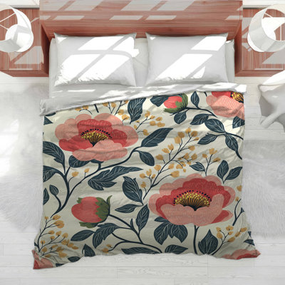 Édredon floral rose avec pivoines roses Shabby Chic