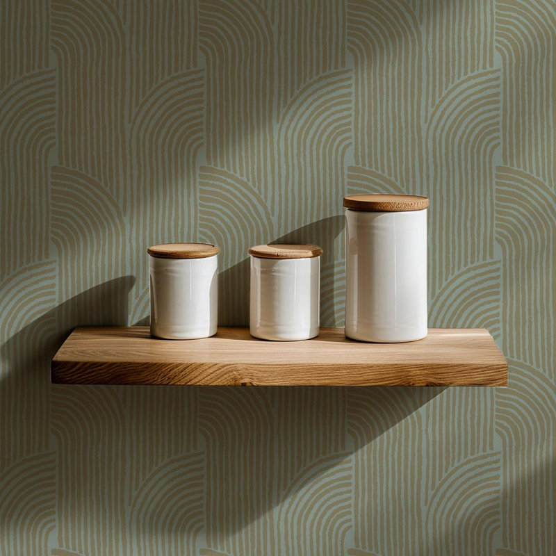 Woven Arcs - Wallpaper, Blue, Faux Grasscloth