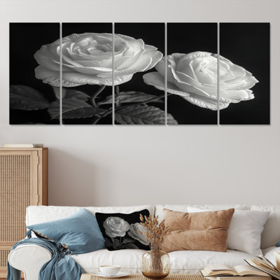 Ensemble de toiles monochromes noires et blanches Bloom I - Roses