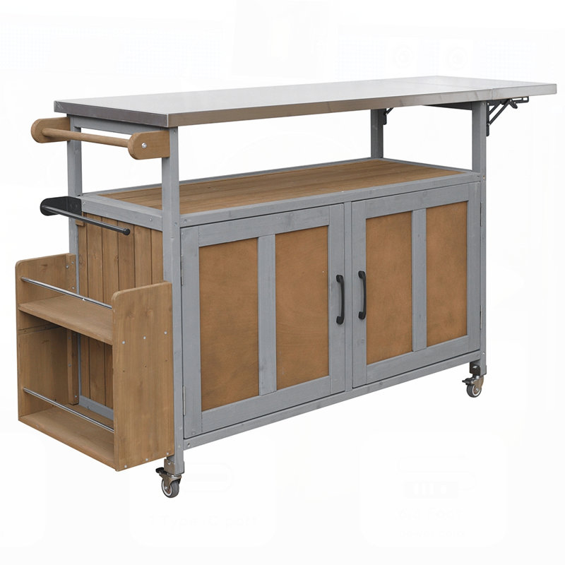 Foldable Outdoor Kitchen Island with Lockable Wheels, Storage Cabinet, and Towel Rack for Patio and Outdoor Cooking