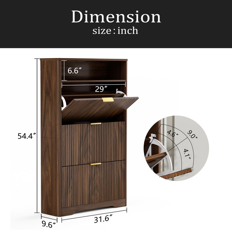 Shoe Cabinet Storage For Entryway Hidden Shoes Storage Cabinet With 3 Flip Drawers, Tall Free Standing Shoe Organizer Rack For Foyer, Hallway. 31.6'' L X 9.6'' W X 54.4'' H.