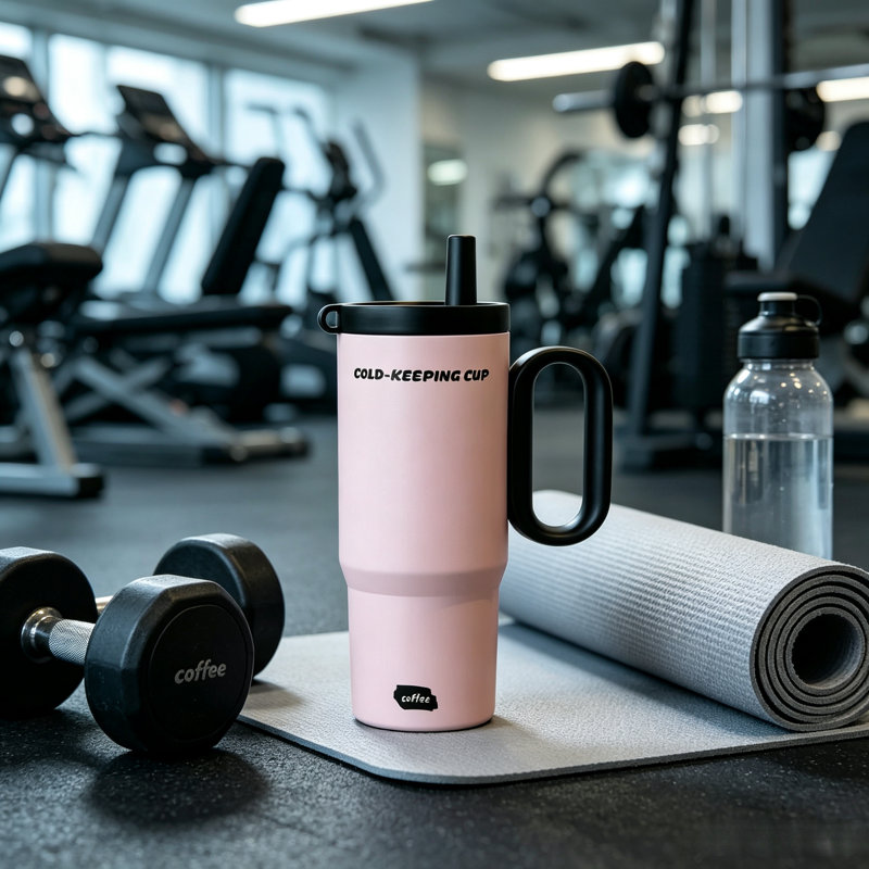 Tambour isotherme à paille isolée avec poignée rose 24 onces Advanced, grande tasse de voyage en acier inoxydable 18/8, convient aux boissons chaudes et froides
