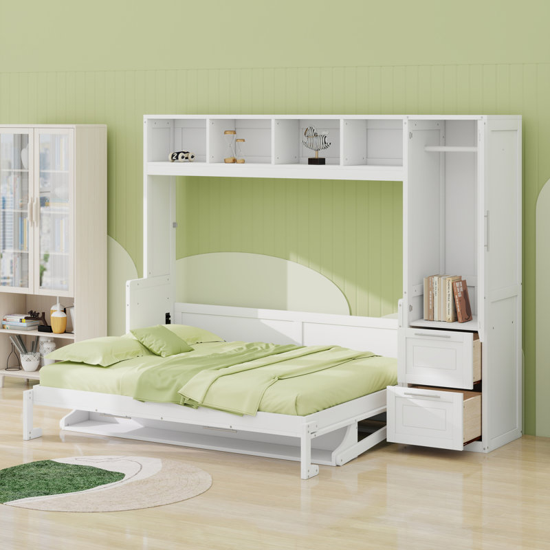 Lit escamotable mural avec placard, tablettes et tiroirs Murphy, Blanc