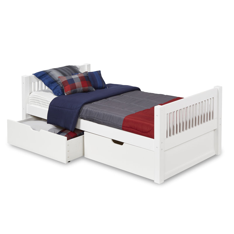 Lit plateforme en bois massif Friedemar, Blanc