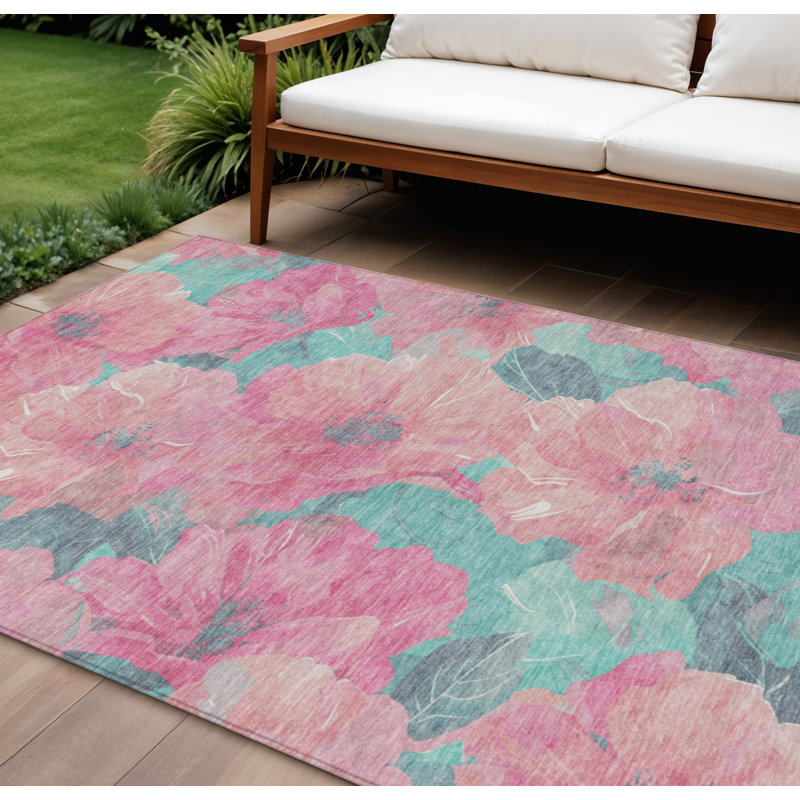 Tapis intérieur lavable floral rose et mauve 10 pi x 14 pi