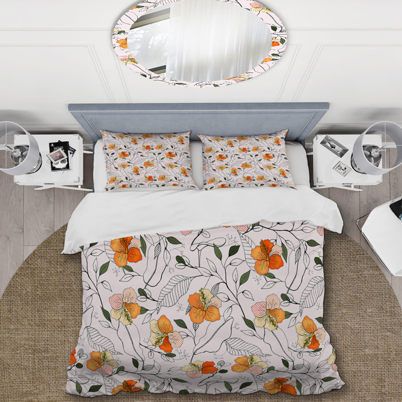 Ensemble de housse de couette à feuilles blanches et noires, Housse de couette pour grand lit et 2 taies décor
