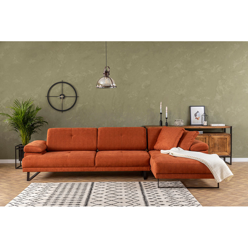 Canapé et méridienne Simmerman, H 32,7 po x l 123,6 po x P 68,5 po, Orienté à droite, Mélange de polyester orange