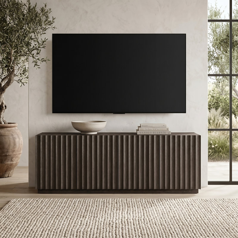 Marion Rectangular Fluted TV Stand for TV's up to 75" in Brown Oak, Brown Oak