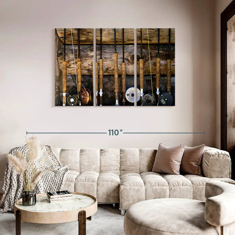 " Fishing Poles " 3 - Pieces, 48" H x 74" W x 1.25" D