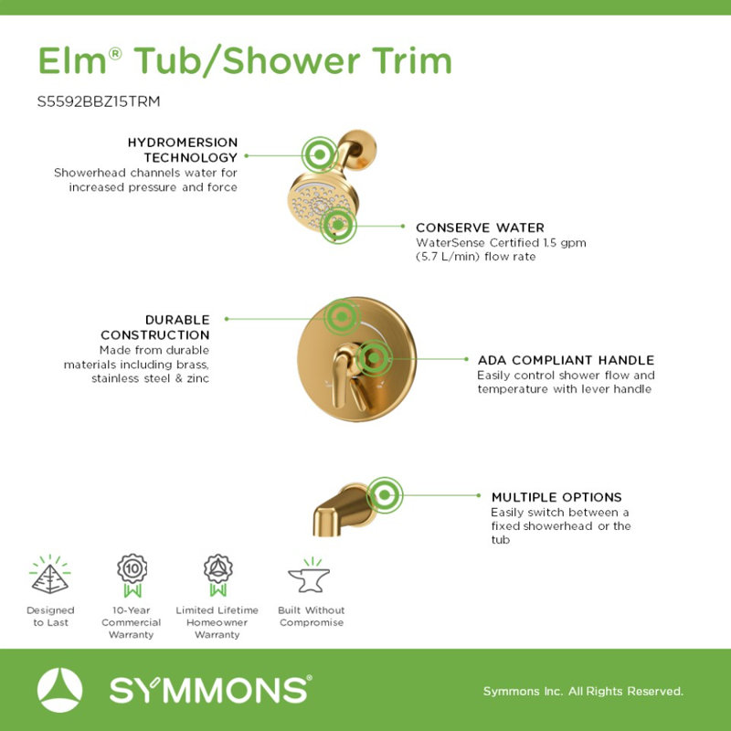 Elm Tub and Shower Trim Kit with Diverter Lever, Bronze
