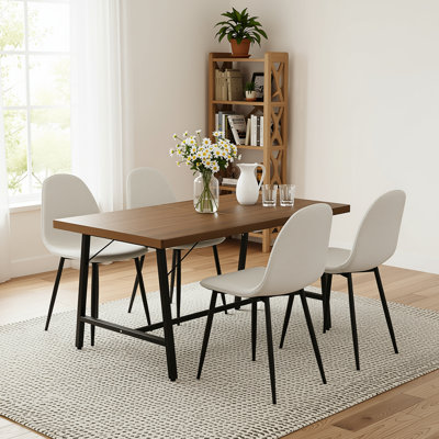 Ensemble de table de salle à manger rectangulaire 63 pièces 5 pièces 63 po avec 4 chaises rembourrées, ensemble de salle à manger de cuisine moderne d'aspect bois avec structure en métal