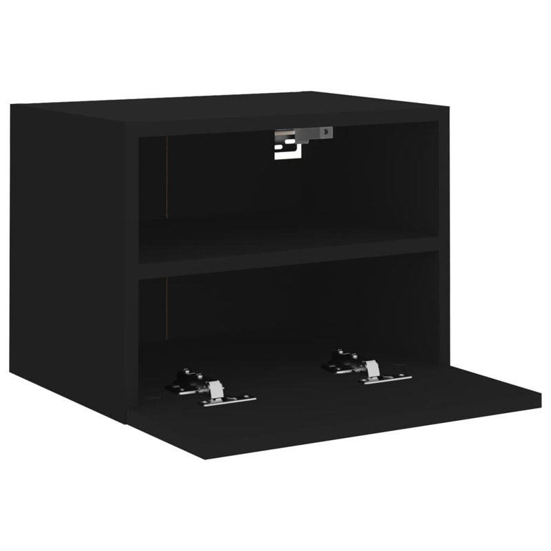 Baheejah Engineered Wood Glass  TV Stand, Black, 15.7"H x 15.7"L x 11.2"W
