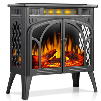 25"Electric Fireplace Heater With Remote,Cathedral Style,Multiple Flame Effects&Log Colors,Adjustable Brightness/Heating,Overheat Safety,
