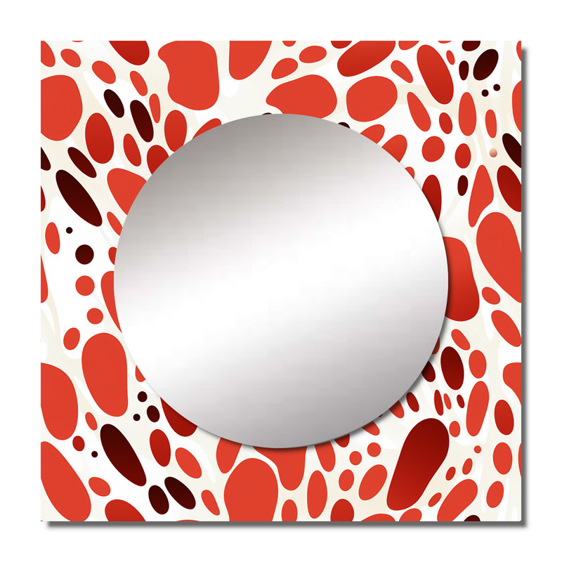 Miroir carré en aluminium rouge et blanc à pois, 23 po x 23 po