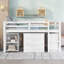 Lit mezzanine double pleine grandeur avec cabinet, tablettes et bureau portatif à roulettes, cadre de lit de rangement multifonctionnel, blanc-129030437
