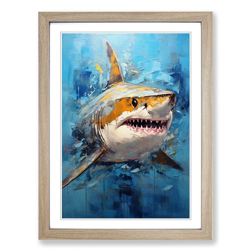 Shark Modern - Framed Print, Oak Framed, 34cm H x 25cm W