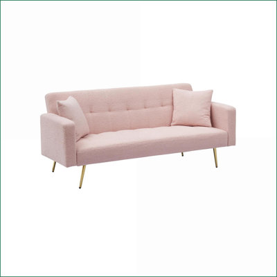 Sofas Couches 71.7-Inch Teddy Fleece Sofa Bed with 2 Throw Pillows for Small Spaces | Pink | Teddy