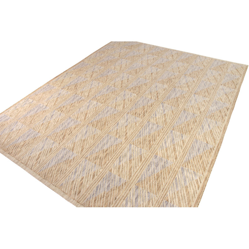 Scandianvain Flatweave Wool Geometric Area Rug in Beige, Brown, Blue, Rectangle 10' x 14'