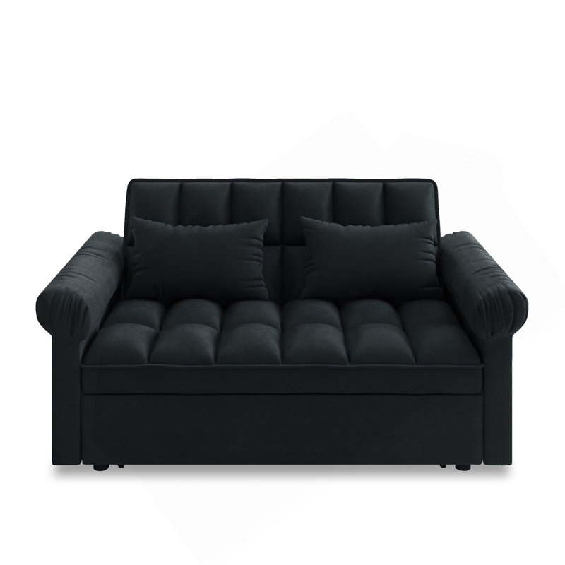 Lovesea Sofa Bed With Pull-Out Bed,Adjsutable Back-Black, Black
