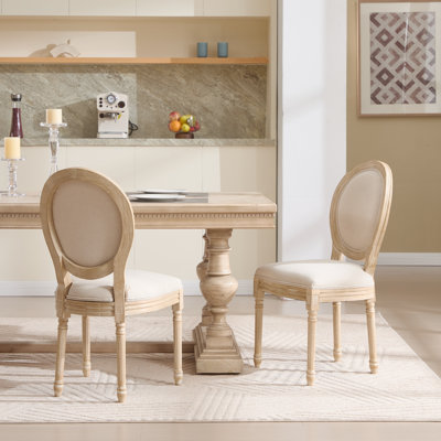 French Country Dining Chairs Set of 2, Upholstered Chairs with Round Back, Wire drawing and carving techniques ,Disassemblable , for Living Room, Kitchen , Restaurant Use, Beige