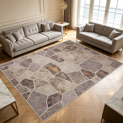Tapis à motif de pierre de 1 pièce pour le salon, doux et confortable, convenant à toutes les saisons, facile à entretenir, tapis de sol intérieur lavable à la machine, ferme sous la table convenant à la chambre à coucher, à la cuisine, au patio, au balcon, au vestibule, à la décoration intérieure. .. ..