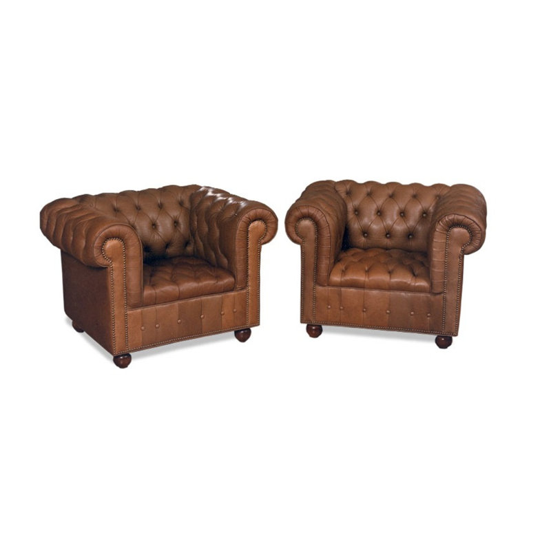 Leather Chesterfield Chair, Natural, French Ivory, Bristol 5410