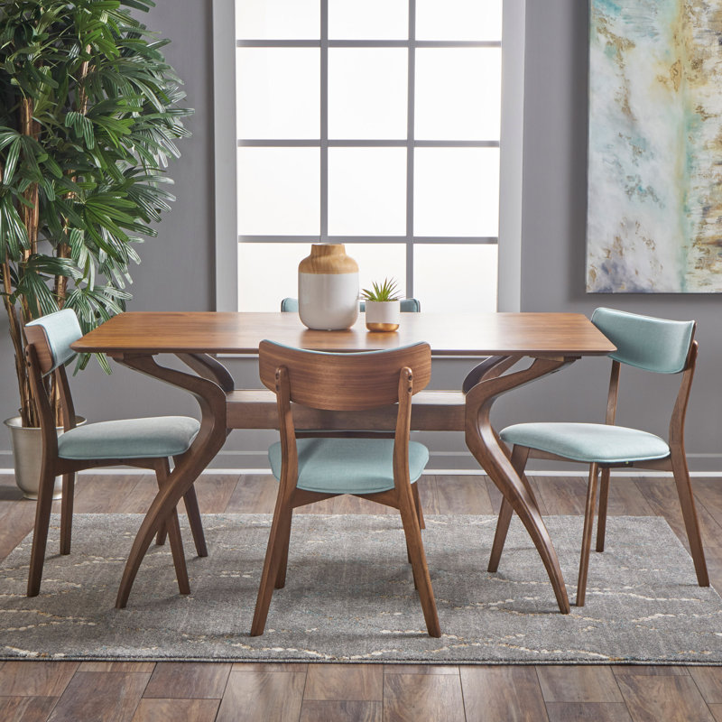 Bryona 4 - Person Trestle Dining Set, Mint, Natural Walnut