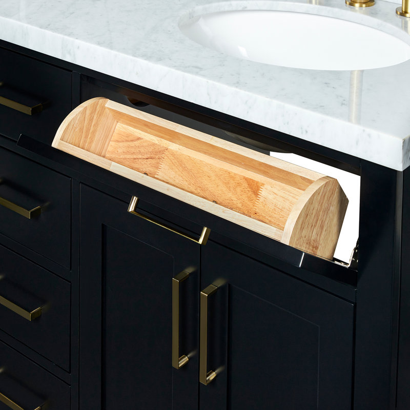 ARIEL HEPBURN 37 IN RIGHT OFFSET RECTANGULAR SINK VANITY 1,5 IN, Oval, Right, Black/Brass