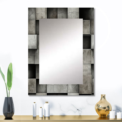 Illusion architecturale de mur en béton - miroir mural unique en brique, miroir moderne, impression d'art en métal