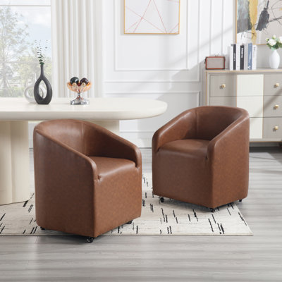 Chaise de salle à manger rembourrée à dossier demi-tonneau avec roulettes pivotantes avec accoudoirs modernes pour salle à manger / cuisine (ensemble de 2)