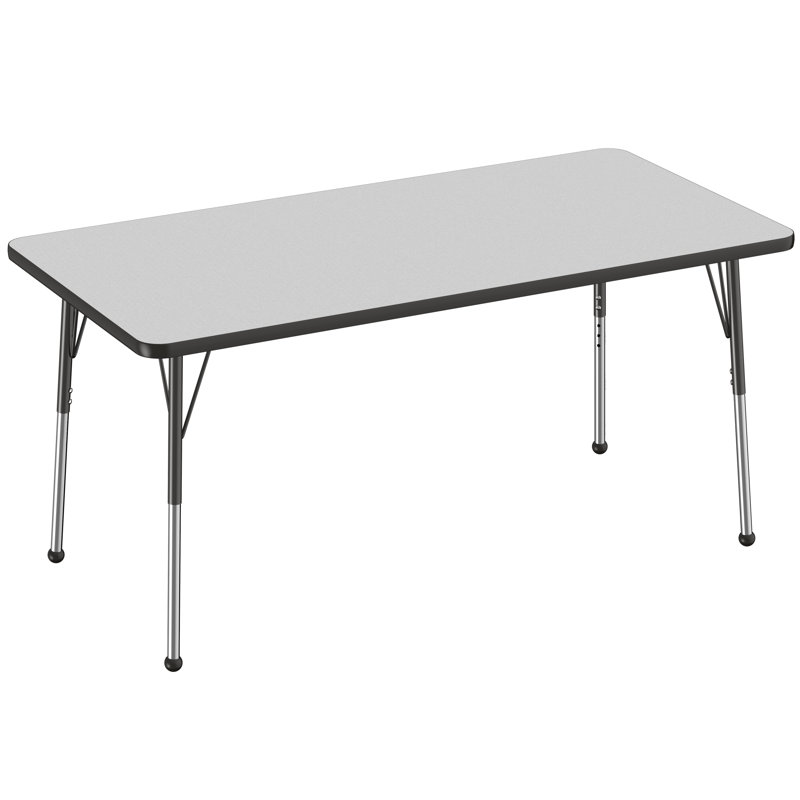 Table d'activité rectangulaire à hauteur réglable en forme de T, Gris / Noir, 24 po x 72 po, Roulement à bille standard