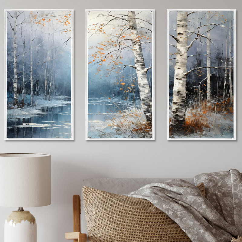Ensemble d'art mural en toile Birchs Ballet, H 28 po x l 36 po x P 1 po, Cadre flottant blanc