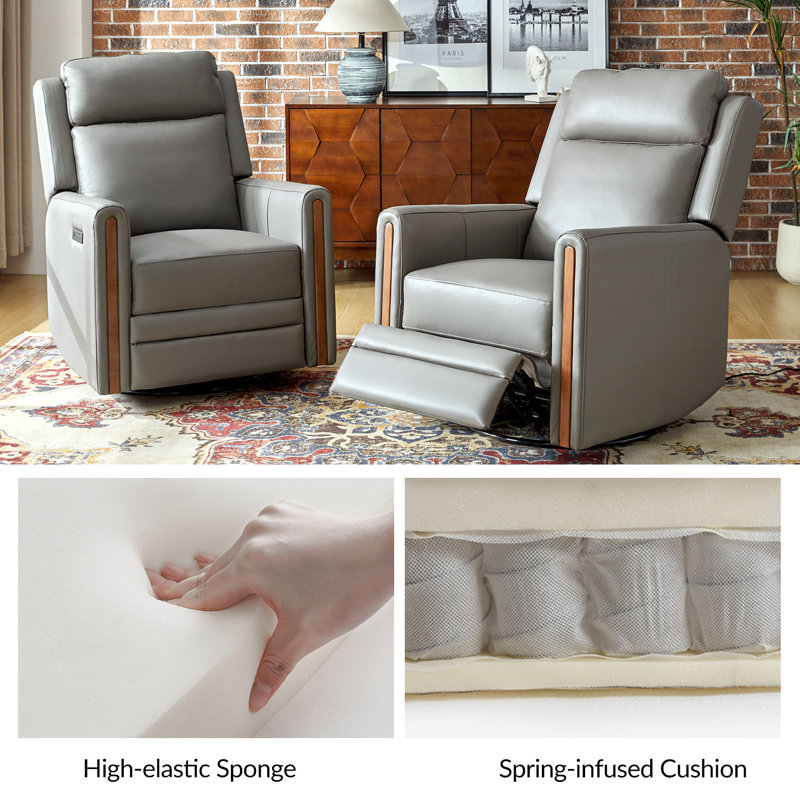 Fauteuil inclinable électrique pivotant en cuir Regazzi (ensemble de 2), Gris