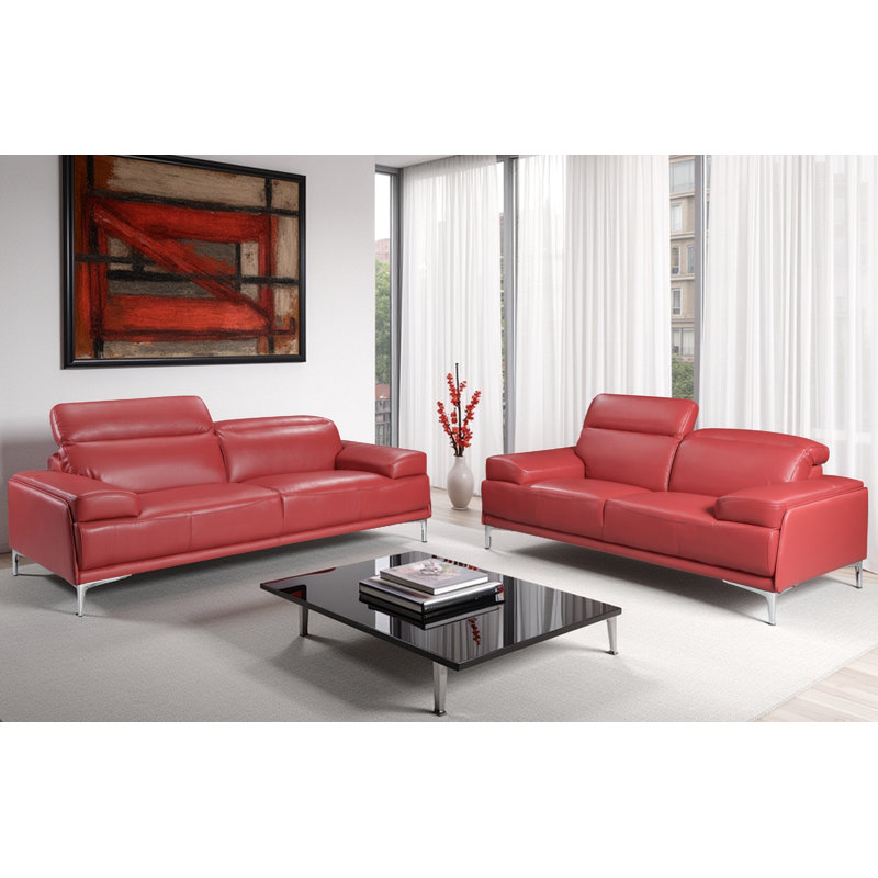 Ensemble de salon en cuir 2 pièces Cortrell, Rouge