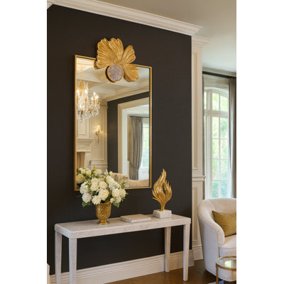Golden Ginkgo Leaf Wall Mirror With Glam Accent