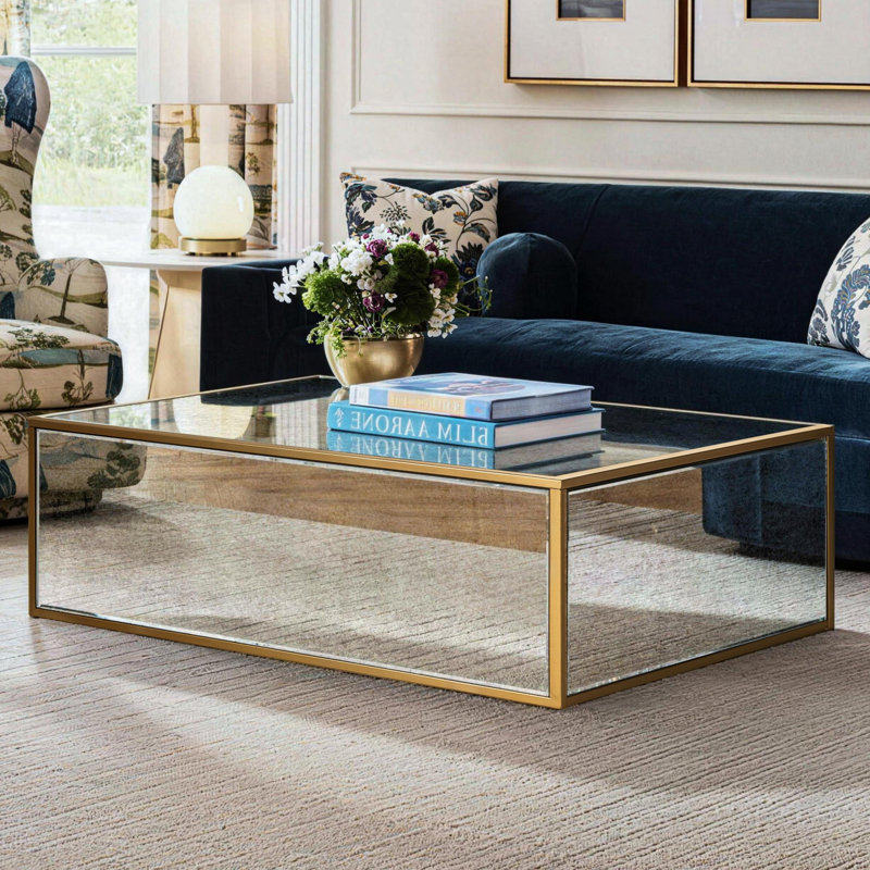 Adelais Antique Mirrored Coffee Table, 13.78" H x 35.4" L x 23.6" W