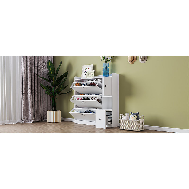 Armoire à chaussures polyvalente avec 3 tiroirs rabattables, Noir