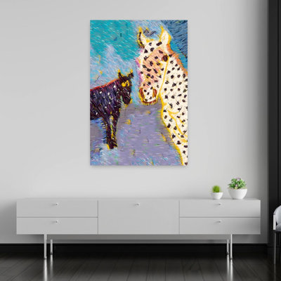 Art mural abstrait cheval tacheté et poulain