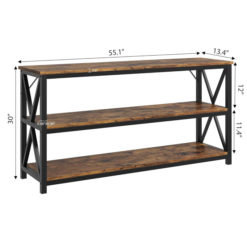 Rustic Brown 55.1" Industrial Wood and Metal Console Table with Storage