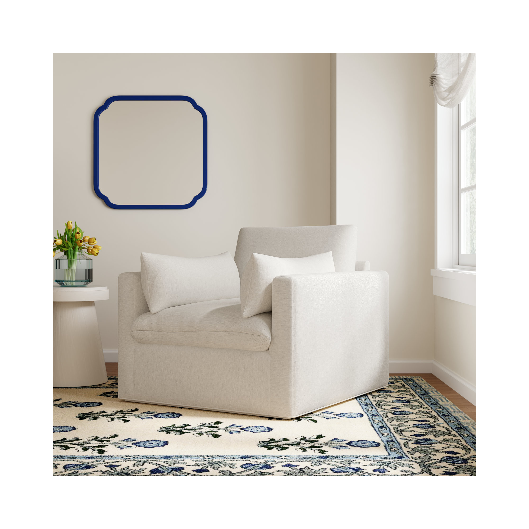 Luna Slipcovered Chair and a Half, Nomad Snow Crypton® Chenille