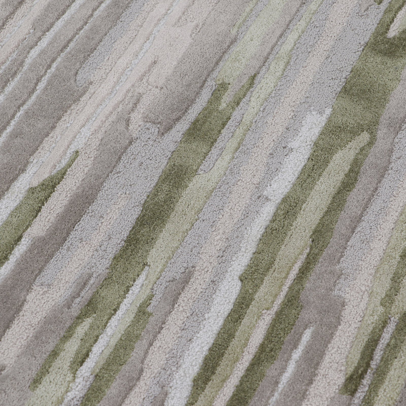 Hand-Tufted Indoor Rug Abstract Stripe Brown/Beige/Green, Rectangle 9' x 13'