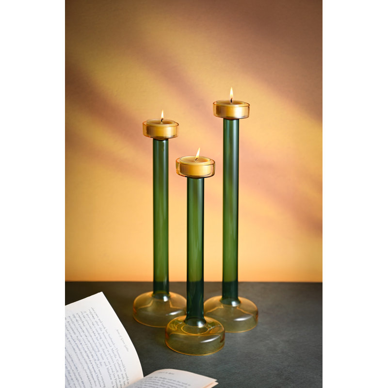 Porte-bougie en verre Montana, H 10,5 po x l 3 po x P 3 po, Vert