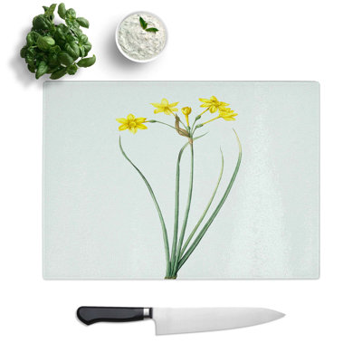 Tempered Glass Rush Daffodil Flowers by Pierre-Joseph Redoute Chopping Board