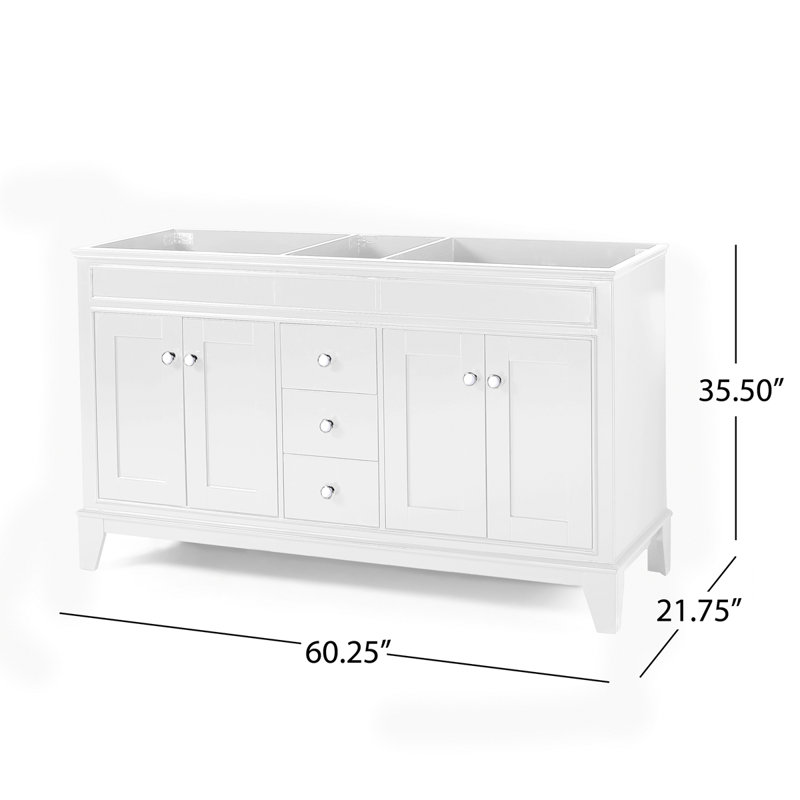 Meuble-lavabo 60 po seulement, 4 portes, 3 tiroirs, Blanc
