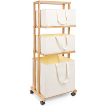 Tilting Laundry Hamper With Shelves, Locking Wheels, 65L, 15.8L X 15.8W X  40H Inches