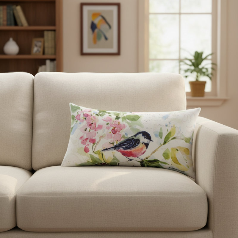 Coussin 17 "x 9" Watercolor Birds Butterflies