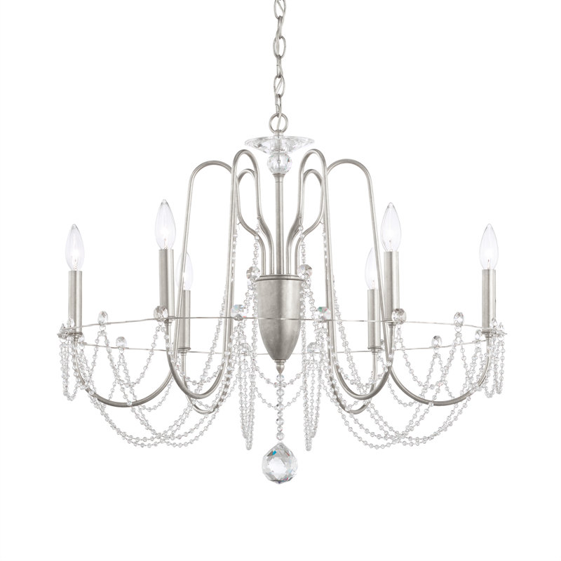 Esmery 6 - Light Chandelier, Clear Heritage Crystal, Antique Silver